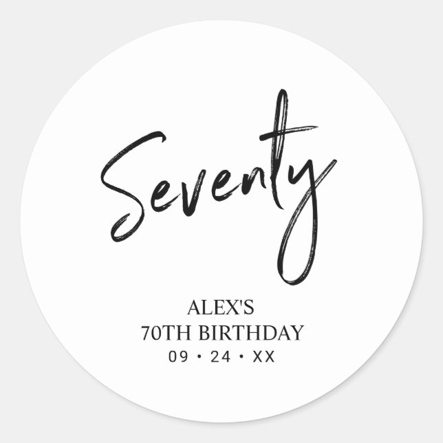 Sticker Rond Faveur de fête d'anniversaire 70 ans Noir & Blanc  (Devant)