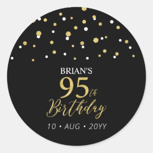 Sticker Rond Faveur de fête d'anniversaire 95 ans confettis Or