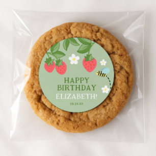 Sticker Rond Faveur de fête d'anniversaire à la fraise Merci