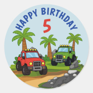 Sticker Rond Faveur de fête d'anniversaire de camion monstre to