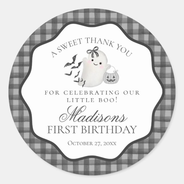Sticker Rond Faveur de fête d'anniversaire de fantôme mignon en (Devant)