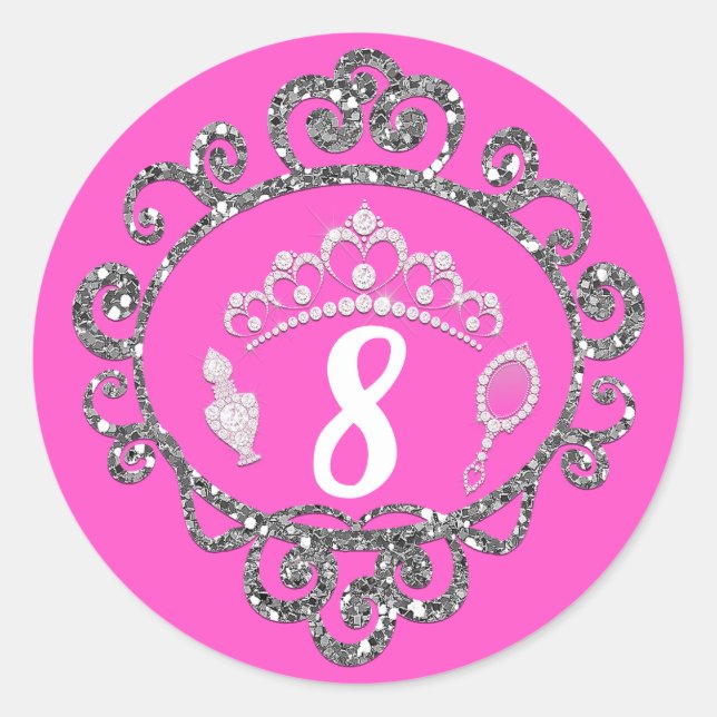 Sticker Rond Faveur de fête d'anniversaire de la princesse aux  (Devant)