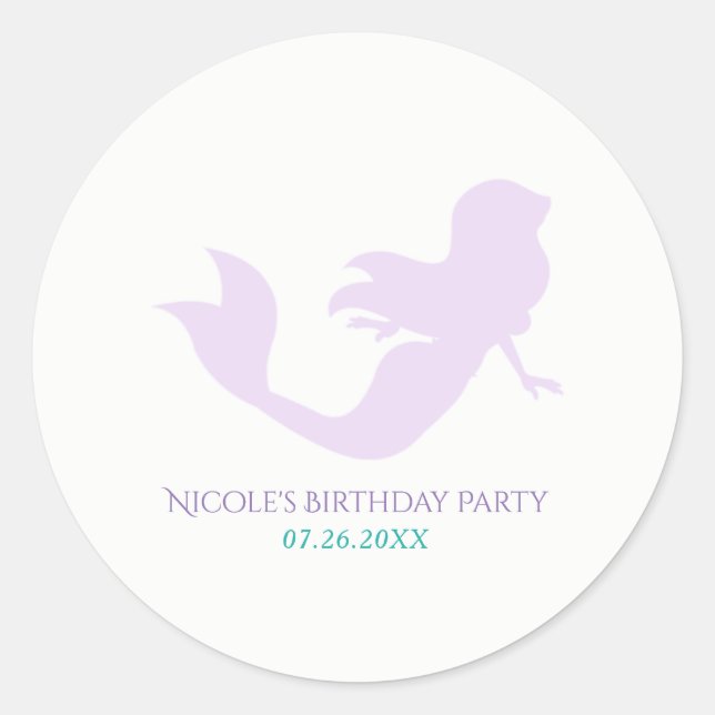 Sticker Rond Faveur de fête d'anniversaire de sirène violette d (Devant)