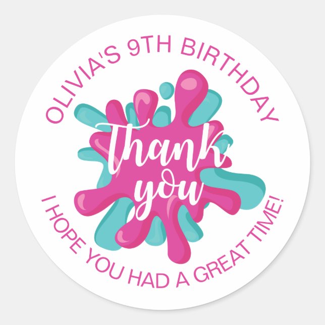 Sticker Rond Faveur de fête d'anniversaire de temps de slime ro (Devant)