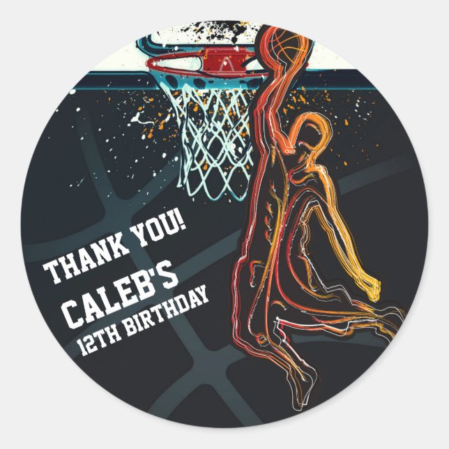 Sticker Rond Faveur de fête d'anniversaire de tir de saut dunk  (Devant)