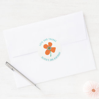 Sticker Rond Faveur de fête d'anniversaire pour fille Orange am