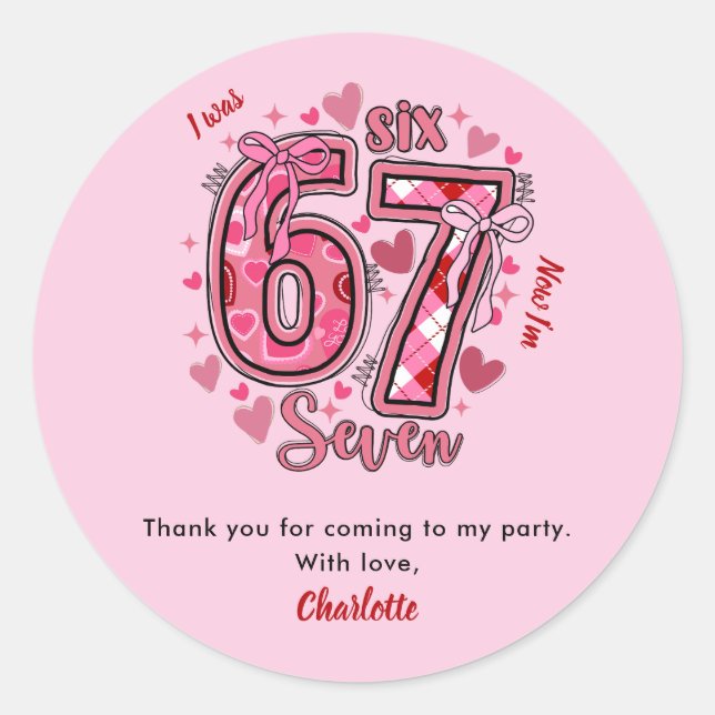 Sticker Rond Faveur de fête d'anniversaire pour filles de 7 ans (Devant)