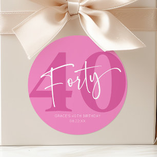 Sticker Rond Faveur de fête d'anniversaire rose quarantième 40