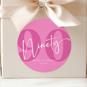 Sticker Rond Faveur de fête d'anniversaire rose quatre-vingt-di