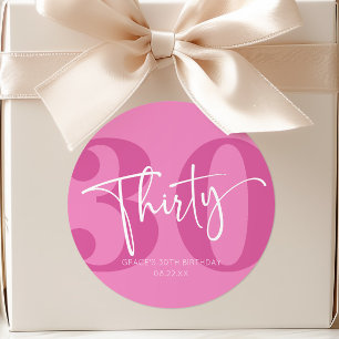 Sticker Rond Faveur de fête d'anniversaire rose trente 30ème tr