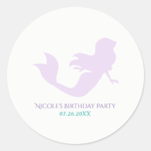 Sticker Rond Faveur de fête d'anniversaire Sirène Violette Plag