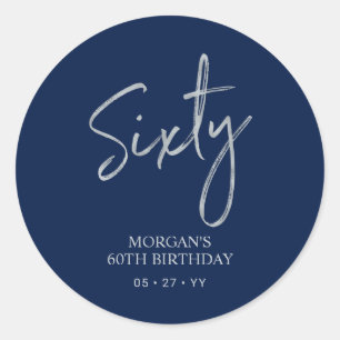 Sticker Rond Faveur de fête d'anniversaire Soixante ans Argent 