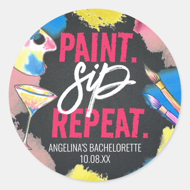 Sticker Rond Faveur de fête de bachelorette de peinture et de b (Devant)