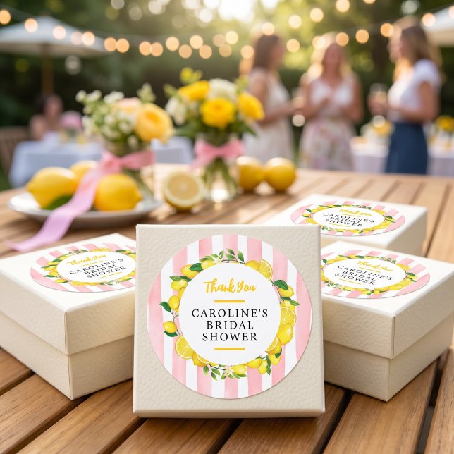 Sticker Rond Faveur de Fête de Fiançailles Été Citron Main Sque (Créateur téléchargé)