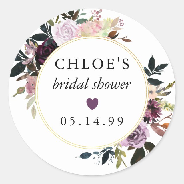 Sticker Rond Faveur de Fête de Fiançailles Fleurie Rose Pourpre (Devant)