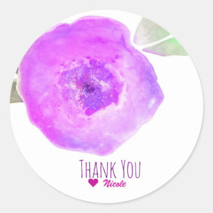 Sticker Rond Faveur de fête de fleurs aquarelles rose violet