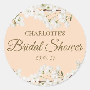 Sticker Rond Faveur de Fête de Mariage Fleur de Cerisier Blanch