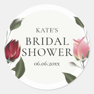 Sticker Rond Faveur de Fête de Mariage Florale Rose Sauvage Mod