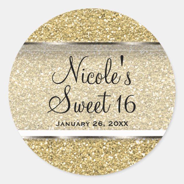 Sticker Rond Faveur de fête de mariage Paillettes dorées et gla (Devant)