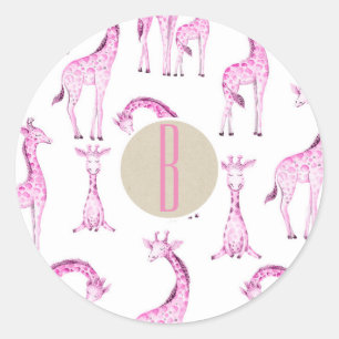 Sticker Rond Faveur de fête de monogramme de Baby Shower de gir