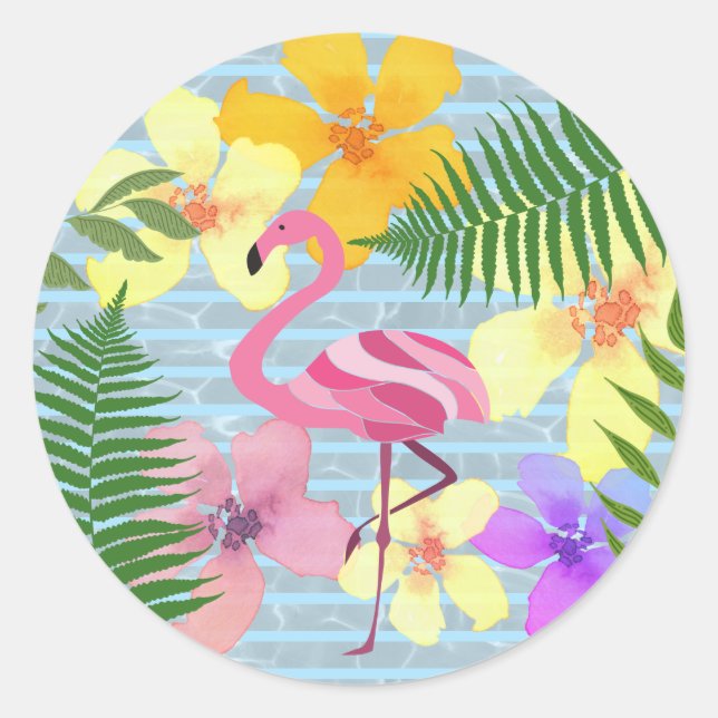 Sticker Rond Faveur de fête de piscine Flamant Tropical (Devant)