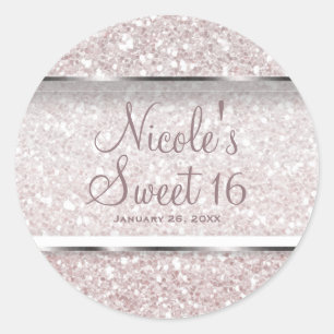 Sticker Rond Faveur de fête douce de 16 ans de scintillement bl