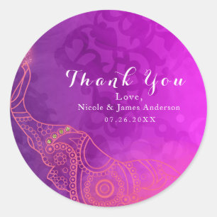 Sticker Rond Faveur de fête éléphant violet rose orange et or