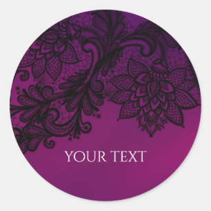 Sticker Rond Faveur de fête en dentelle noire élégante rose et
