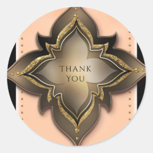 Sticker Rond Faveur de fête Fleur Exotique Or Noir Pêche