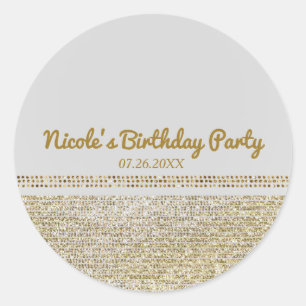Sticker Rond Faveur de fête Glam Chic or blanc et scintillant