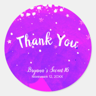 Sticker Rond Faveur de fête moderne tendance rose violet 16 ans