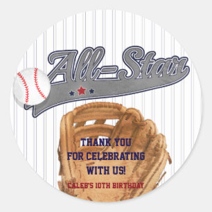 Sticker Rond Faveur de fête personnalisée Baseball TOUTES ÉTOIL
