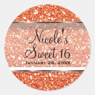 Sticker Rond Faveur de fête personnalisée Glam Glitter Orange S