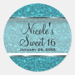 Sticker Rond Faveur de fête personnalisée Glitter Glam Bleu sar