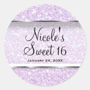 Sticker Rond Faveur de fête personnalisée pour Sweet 16 paillet