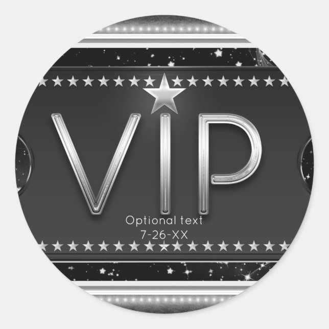 Sticker Rond Faveur de fête personnalisée VIP Chic Glam noir et (Devant)