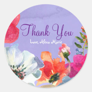Sticker Rond Faveur de fête Pop Chic Florale Peinte en Gras Vio
