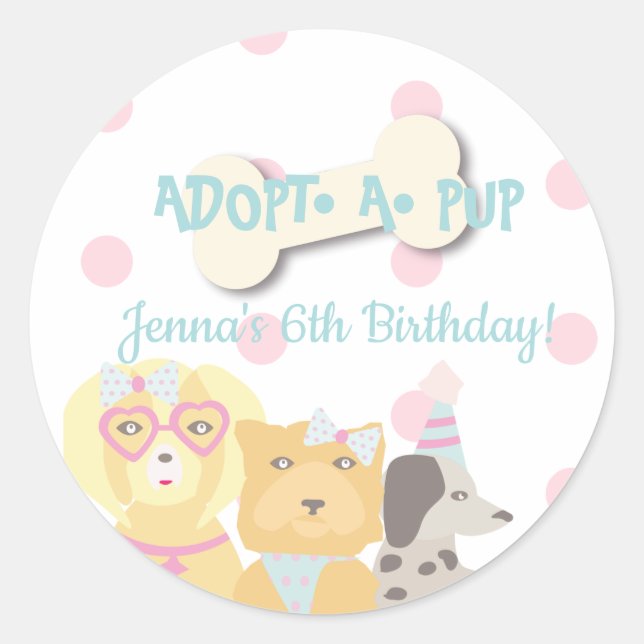 Sticker Rond Faveur de fête pour adopter un chiot (Devant)