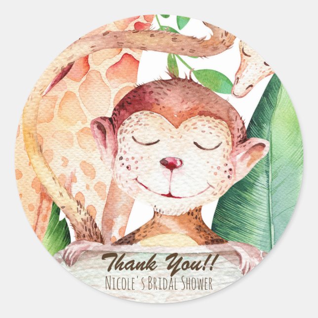 Sticker Rond Faveur de fête pour Baby Shower Singe de la Jungle (Devant)