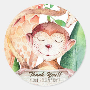Sticker Rond Faveur de fête pour bébé singe de la jungle et gir