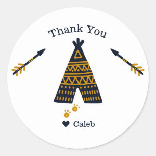 Sticker Rond Faveur de fête Tente Bleue Or Anniversaire