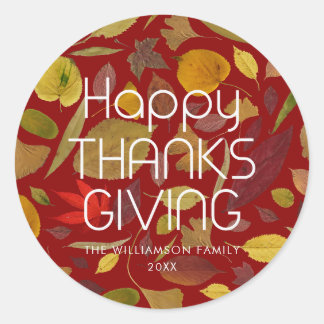 Sticker Rond Faveur de feuilles d'automne de Thanksgiving moder