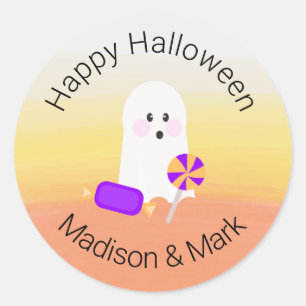 Sticker Rond Faveur de Halloween Bonbons et Aquarelle Fantôme