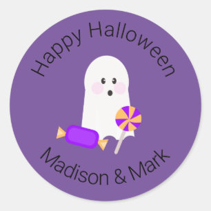Sticker Rond Faveur de Halloween fantôme et bonbons