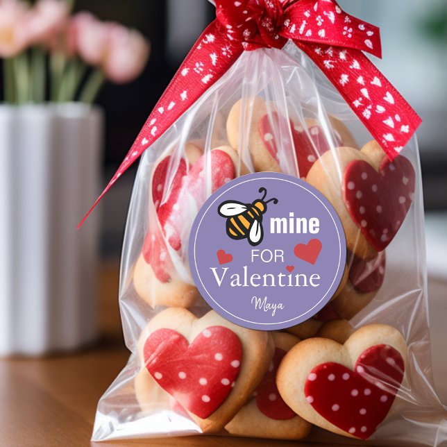Sticker Rond Faveur de la Saint-Valentin pour abeille mienne (Bee Mine Valentine Favor Name Classic Round Sticker)