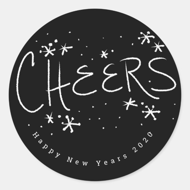 Sticker Rond Faveur de lettrage de Bonne Année (Devant)