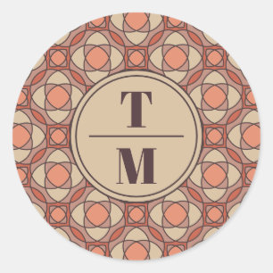 Sticker Rond Faveur de mariage Art Déco en Terracotta et Mauve