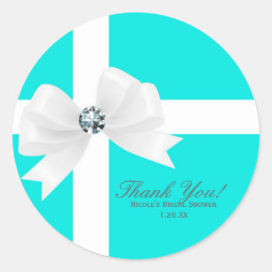 Sticker Rond Faveur de mariage Audrey Bleu avec nœud blanc en d