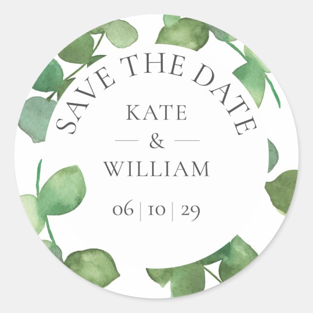 Sticker Rond Faveur de mariage avec feuilles d'eucalyptus pour  (Devant)