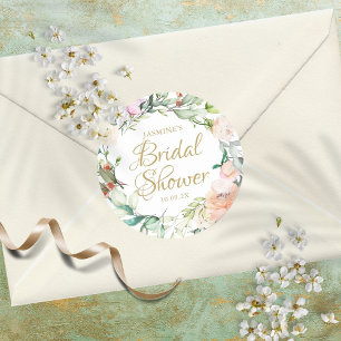 Sticker Rond Faveur de mariage champêtre à l'aquarelle avec ros